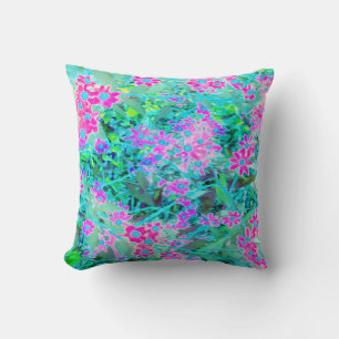 Pretty Magenta and Royal Blue Garden Flowers Cushion