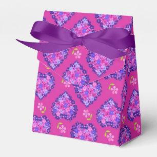 Pretty Magenta Hearts and Flowers Tent Favour Box
