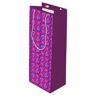 Pretty Magenta Hearts and Flowers Wine Gift Bag