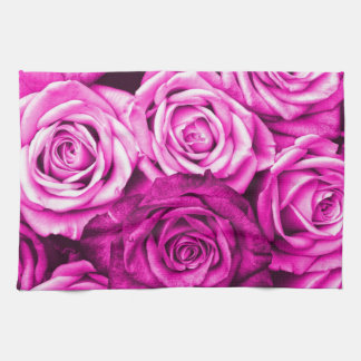 Pretty Magenta Pink Roses Flower Bouquet Tea Towel