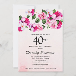 Pretty Magenta Pink White Floral 40th Birthday Invitation