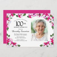 Pretty Magenta Pink White Photo 100th Birthday