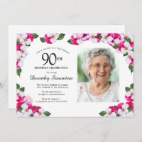 Pretty Magenta Pink White Photo 90th Birthday
