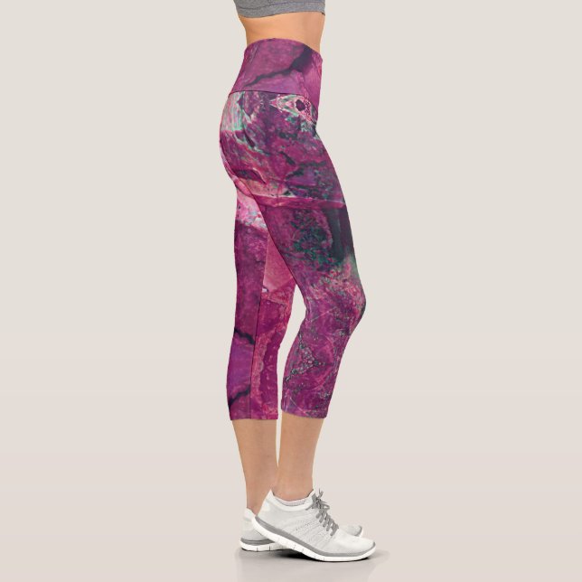 Pretty Magenta Purple Geode Crystal Rock Pattern Capri Leggings (Right)
