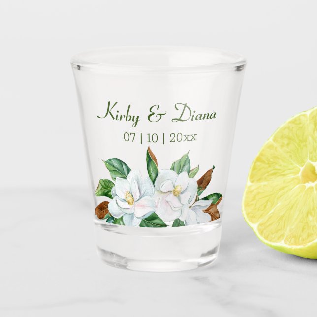 Pretty Magnolia Bouquet Wedding  Custom Shot Glass (Front)