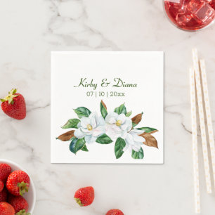 Pretty Magnolia Bouquet Wedding  Napkin