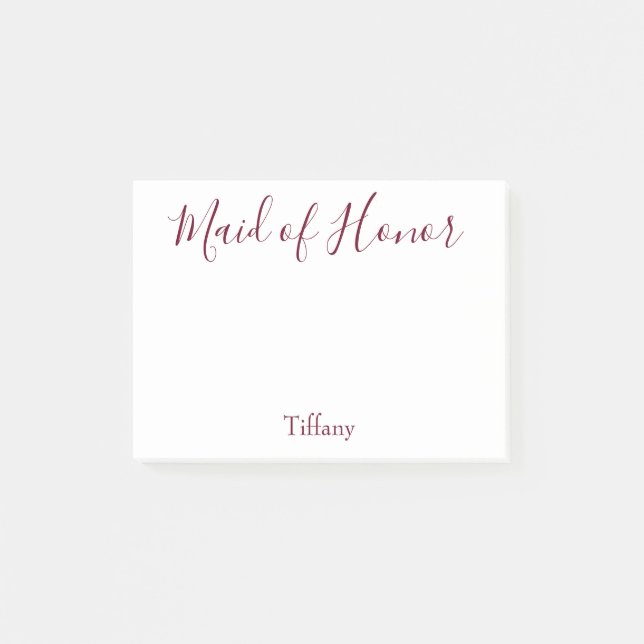Pretty Maid of Honour White and Burgundy Post-it Notes (Front)