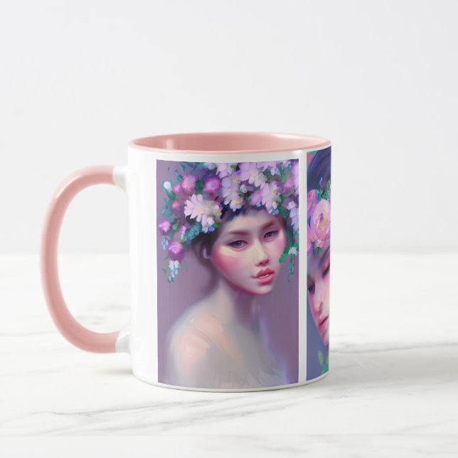Pretty Maidens Flowers in Hair Ethereal Art Mug (Left)