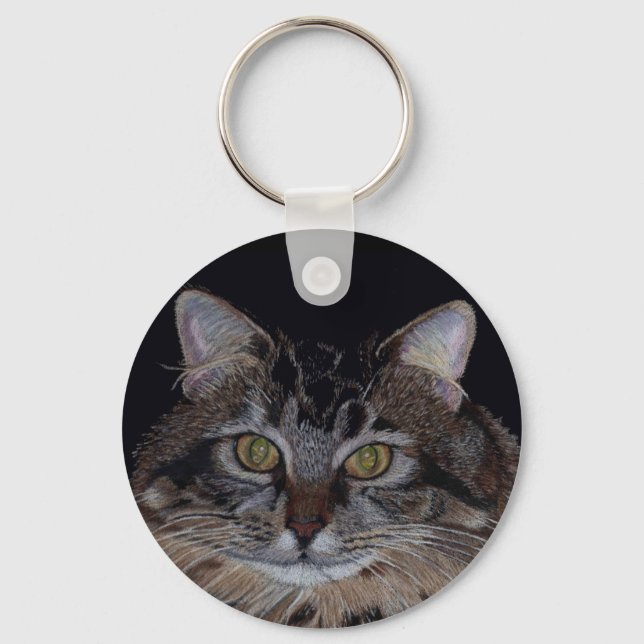 Pretty Maine Coon Cat Key Ring (Front)