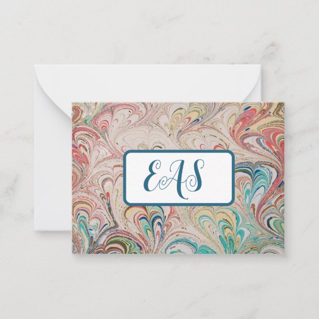Pretty Marbled Paper Notecards with Monogram (Front)