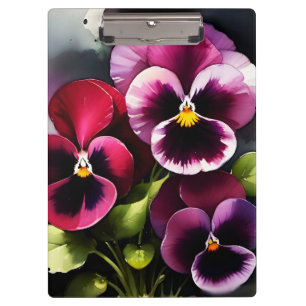 Pretty maroon daek red pansies watercolor painting clipboard