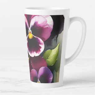 Pretty maroon daek red pansies watercolor painting latte mug