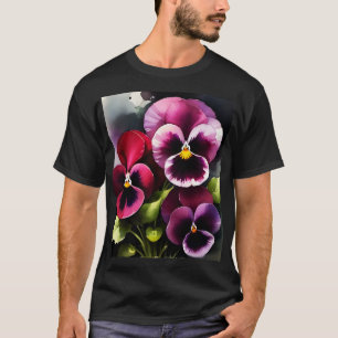 Pretty maroon daek red pansies watercolor painting T-Shirt