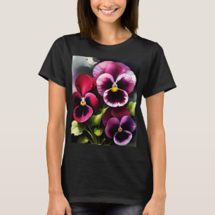 Pretty maroon daek red pansies watercolor painting T-Shirt