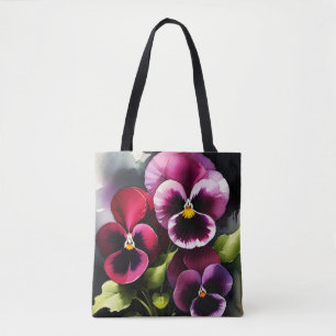 Pretty maroon daek red pansies watercolor painting tote bag