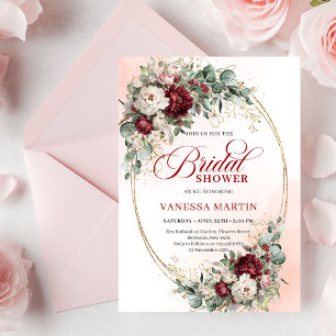 Pretty Marsala Flowers Gold Bridal Shower Invite