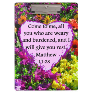 PRETTY MATTHEW 11:28 PURPLE FLORAL DESIGN CLIPBOARD