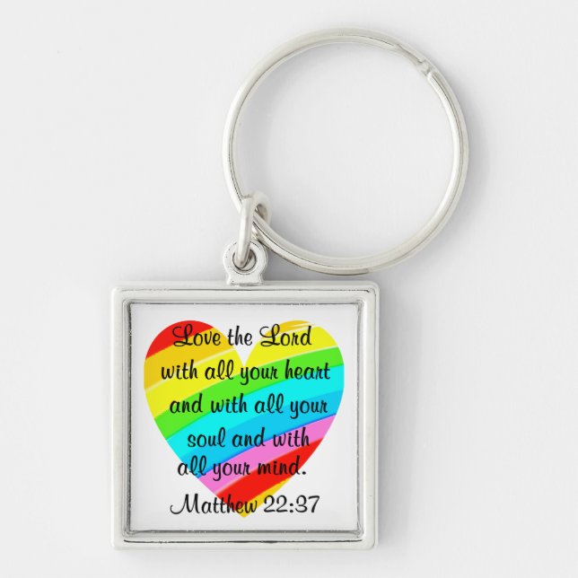 PRETTY MATTHEW 22:37 LOVE HEART DESIGN KEY RING (Front)