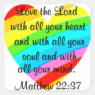 PRETTY MATTHEW 22:37 LOVE HEART DESIGN SQUARE STICKER