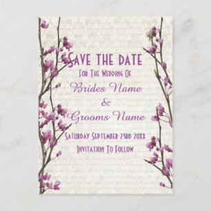 Pretty mauve floral country style save the date announcement postcard