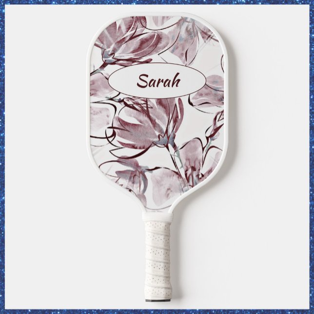 Pretty Mauve Floral Watercolor Pickleball Paddle (Creator Uploaded)
