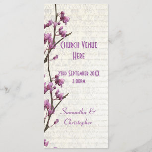 Pretty mauve lilac floral church wedding program programme