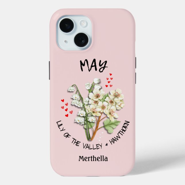 Pretty MAY Birth Month Flower Custom Name Case-Mate iPhone Case (Back)