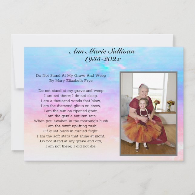 Pretty Memorial Poem with Photo  Card (Front)