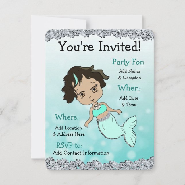 Pretty Mermaid Birthday Party Invitations (Front)