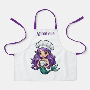 Pretty Mermaid Chef with Purple Hair Apron