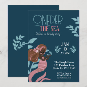 Pretty Mermaid First Birthday Invitation