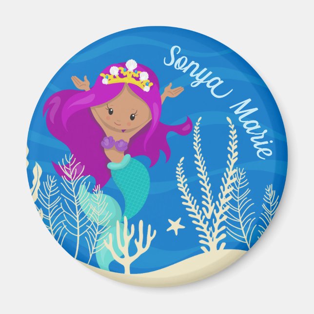 Pretty Mermaid Girl Blue Ocean Monogram Magnet (Front)
