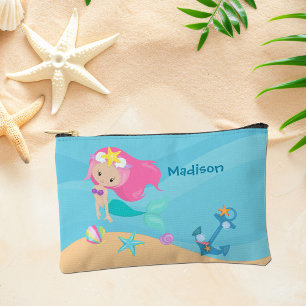 Pretty Mermaid Girl Personalised Kids Beach Accessory Pouch