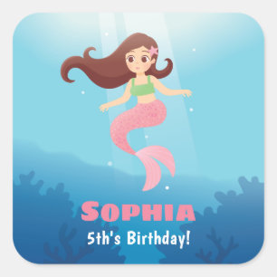 Pretty Mermaid Girl Under the Sea Party Decor Square Sticker