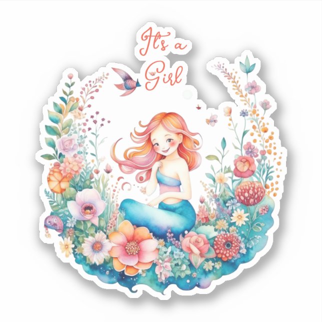 Pretty Mermaid Girl's Baby Shower It's a Girl (Front)