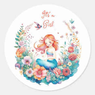 Pretty Mermaid Girl's Baby Shower It's a Girl Classic Round Sticker