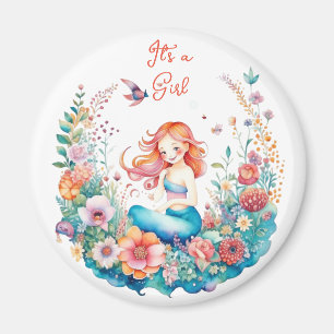 Pretty Mermaid Girl's Baby Shower It's a Girl Magnet