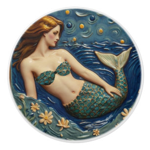 Pretty Mermaid in the Sea Ocean Fairytale Ceramic Knob