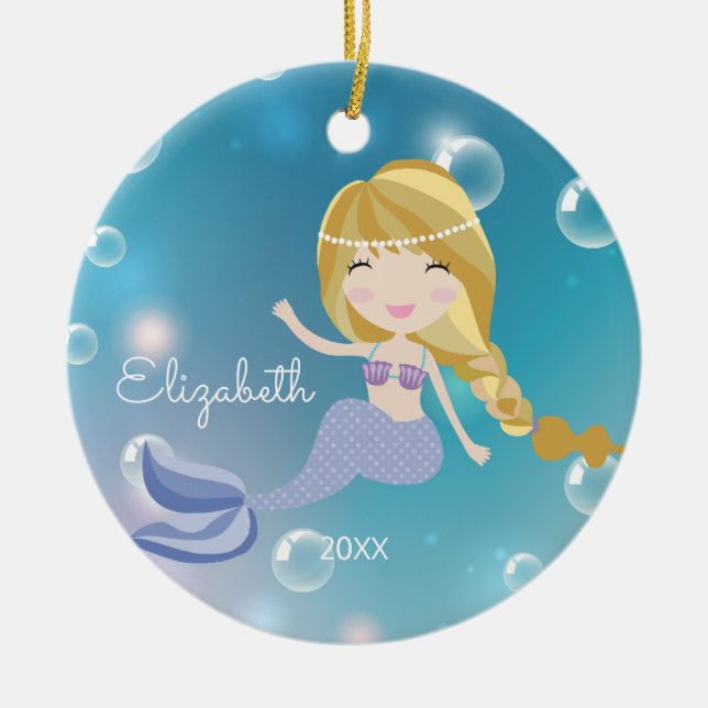 Pretty Mermaid Personalised Christmas Ornament (Front)