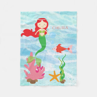 Pretty Mermaid Personalised Fleece Baby Blanket