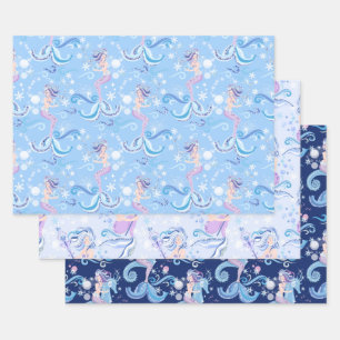 Pretty Mermaid Purple Blue Wrapping Paper Sheet