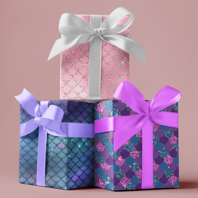 Pretty Mermaid Scales glitter Purple Blue Wrapping Paper Sheet (Creator Uploaded)