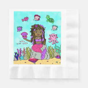 Pretty Mermaid Tropical Themed Birthday Napkin