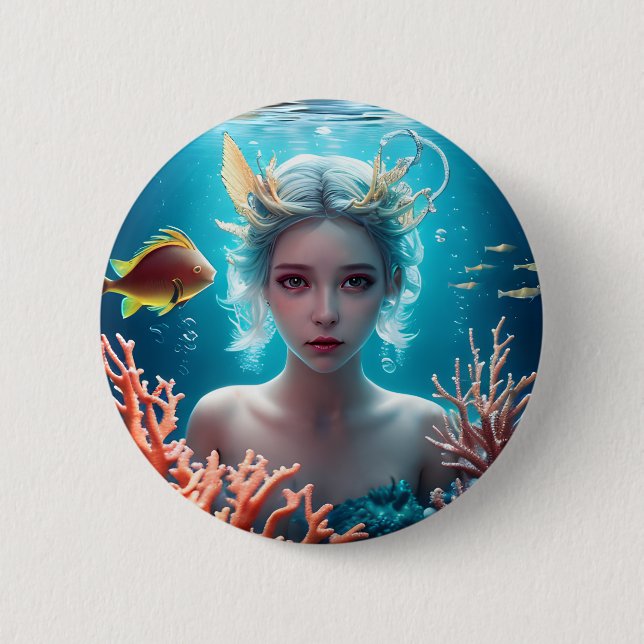 Pretty Mermaid Under the Water 6 Cm Round Badge (Front)