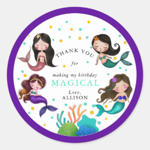 Pretty Mermaids Under the Sea Girls Birthday  Classic Round Sticker