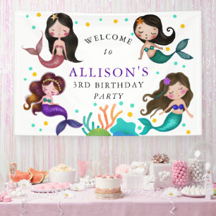 Pretty Mermaids Under the Sea Girls Birthday Party Banner