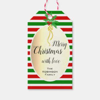 Pretty Merry Christmas Design Gold with Mistletoe Gift Tags