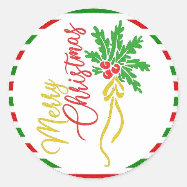 Pretty Merry Christmas Text Mistletoe Clipart Xmas Classic Round Sticker (Front)