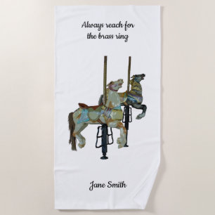Pretty Merry Go Round Carousel Horses Beach Towel