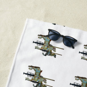 Pretty Merry Go Round Carousel Horses Pattern Beach Towel